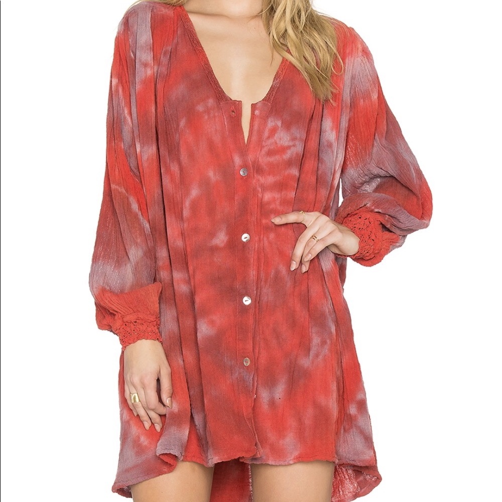 Jens Pirate Booty Red Gauze Tunic Hi-Lo Dress